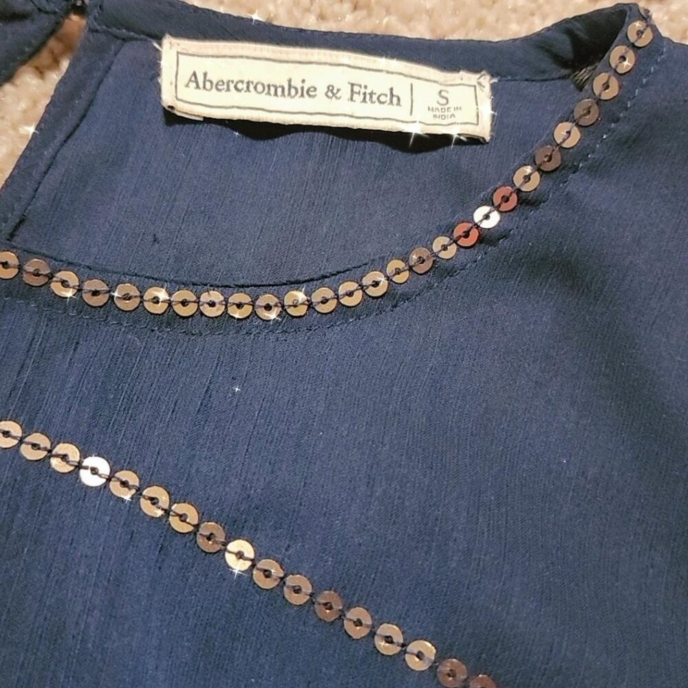 Abercrombie & Fitch Navy Gold Sequin Mesh Blouse Women's Size Small - Picture 6 of 7
